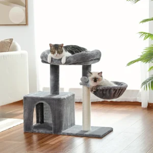 Small Cat Tree Tower with Sisal Scratching Post and Deep Hammock